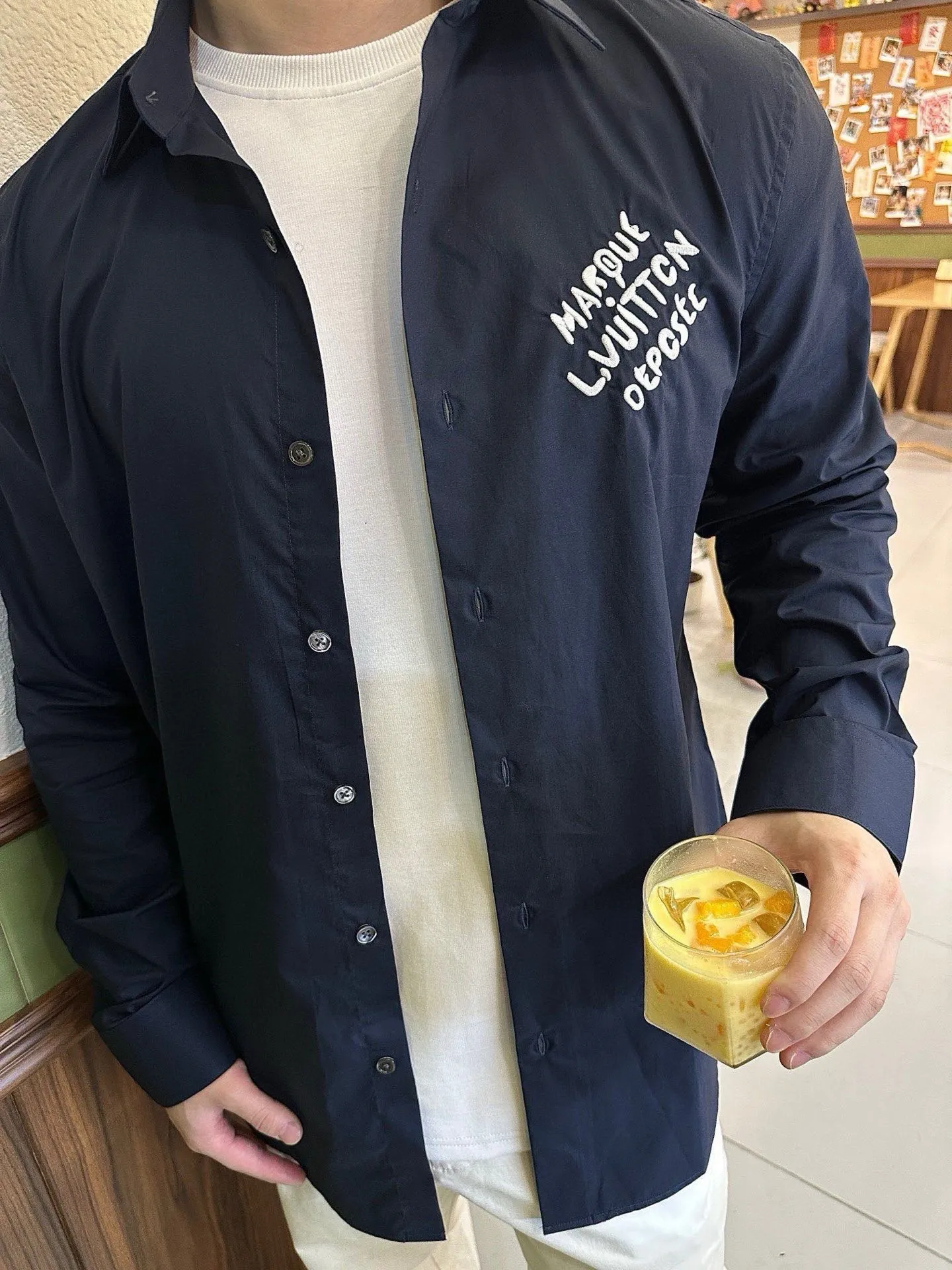 Louis Vuitton/Louis Vuitton 25ss embroidered letter logo shirt